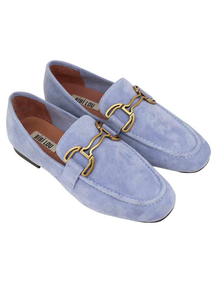 Spatarella Mocassini donna in camoscio celeste con mosetto e tacco basso Zagreb Offerta esclusiva
