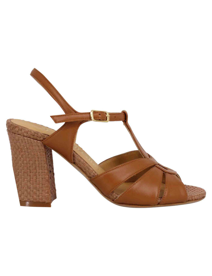 Spatarella Sandali slingback donna in pelle cuoio con tacco alto