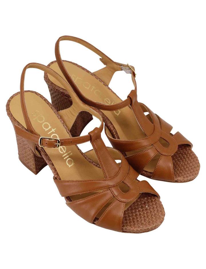 Spatarella Sandali slingback donna in pelle cuoio con tacco alto Vendite stagionali