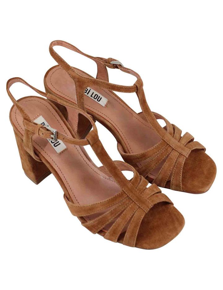 Spatarella Sandali donna slingback in camoscio cuoio con tacco alto e punta quadra Azalea Black Friday
