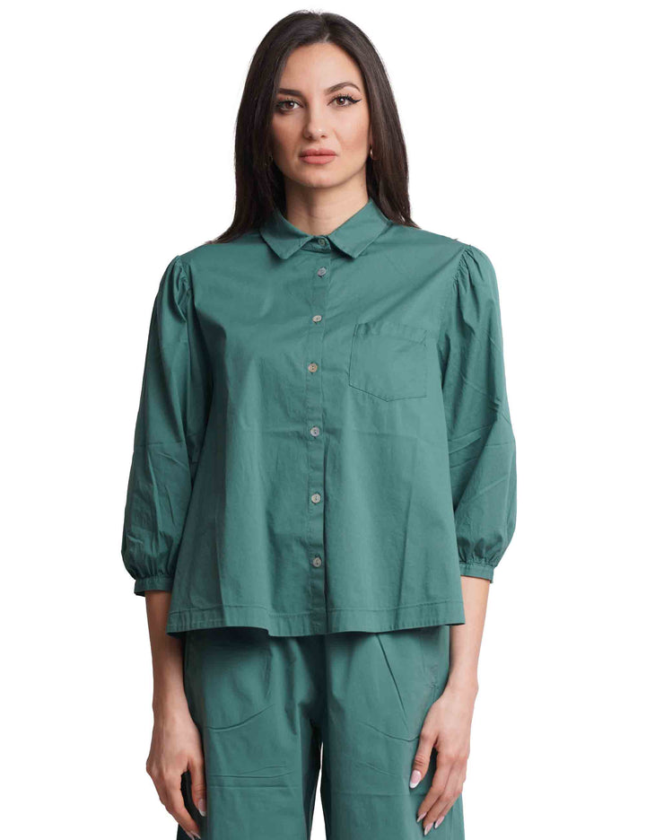 Spatarella Camicie donna in cotone verde con maniche a sbuffo Offerta per la Festa della Mamma