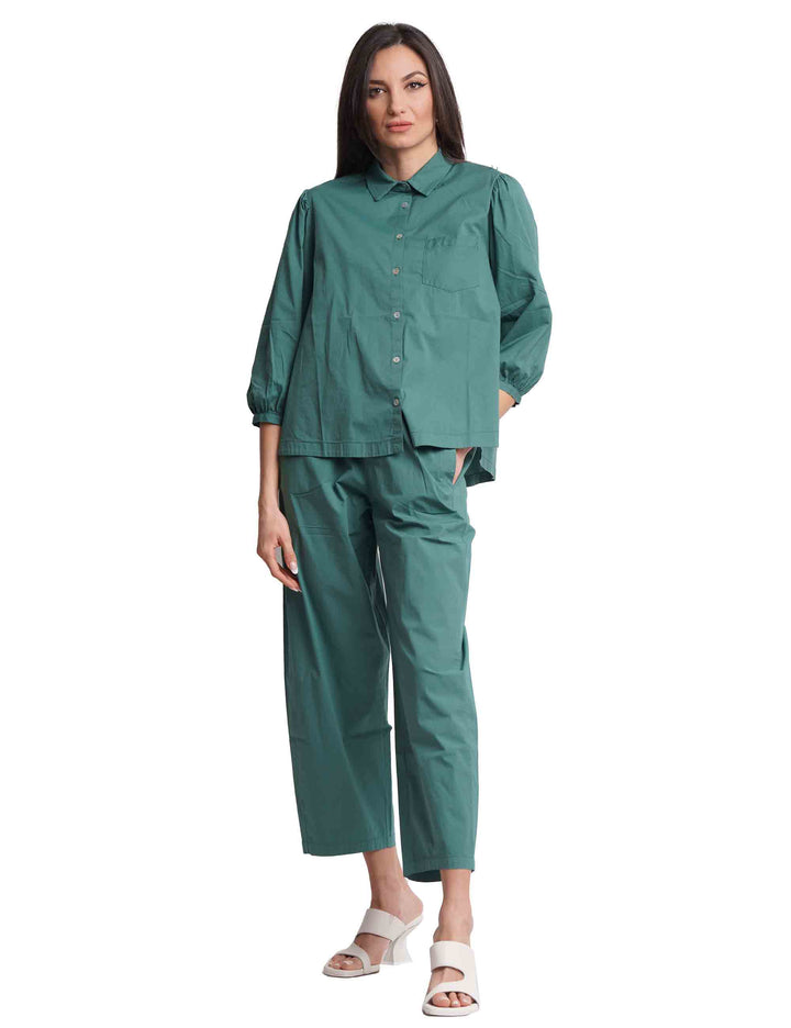 Spatarella Camicie donna in cotone verde con maniche a sbuffo Offerta per la Festa della Mamma