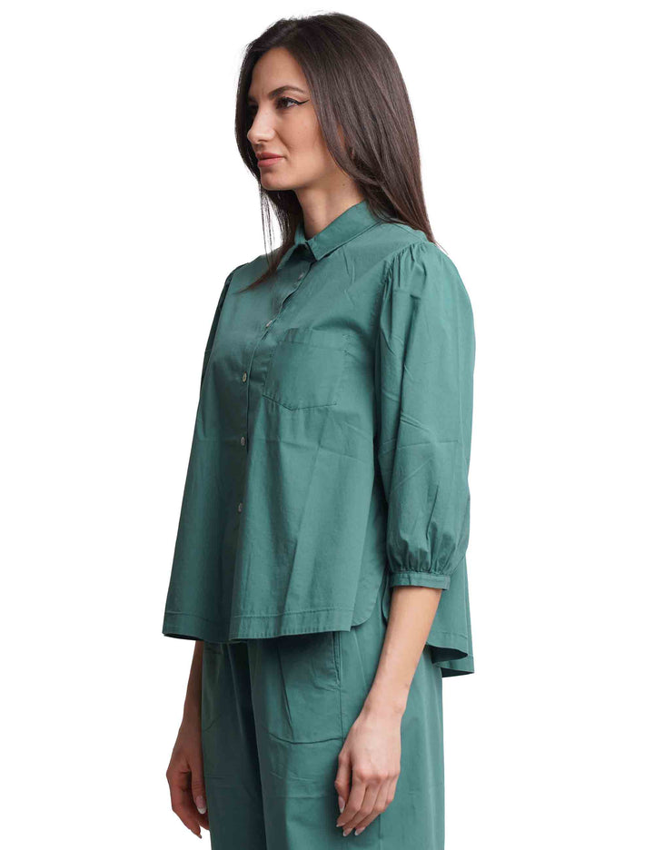 Spatarella Camicie donna in cotone verde con maniche a sbuffo Offerta per la Festa della Mamma