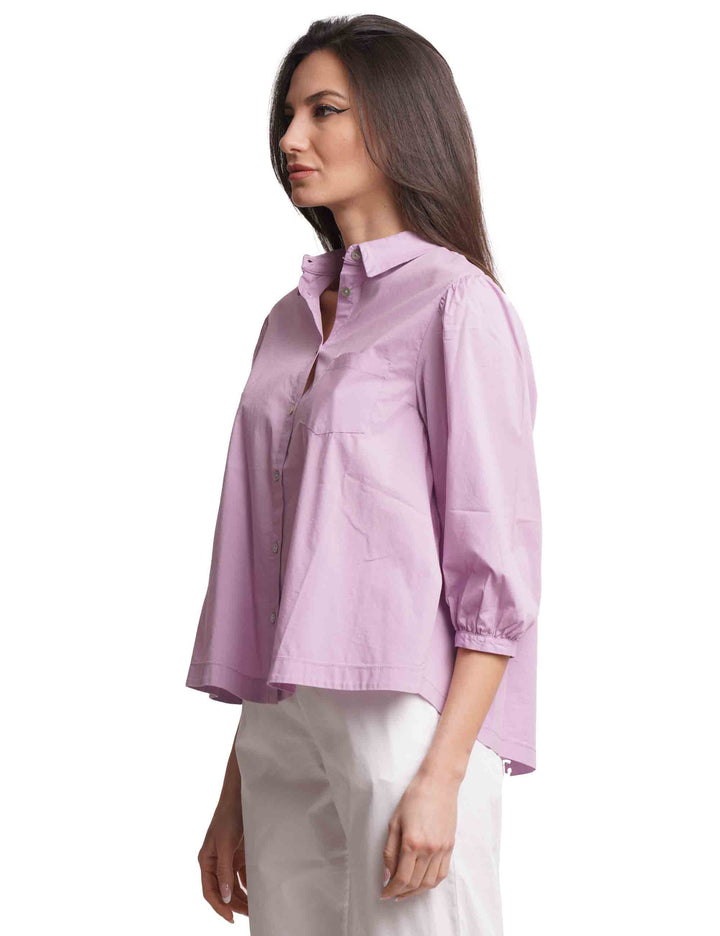 Spatarella Camicie donna in cotone lilla con maniche a sbuffo Offerta Giorno del Papà