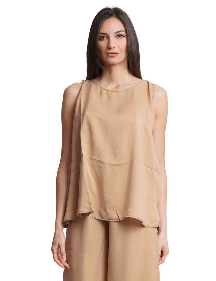 Spatarella Top donna in seta cammello largo al fondo Offerta San Valentino