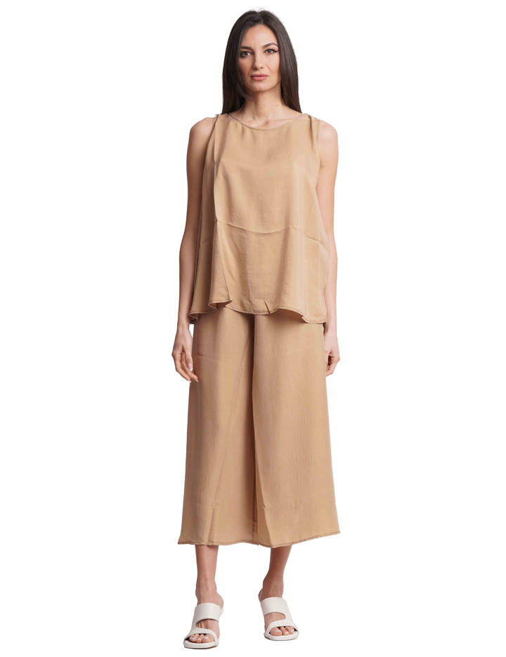 Spatarella Top donna in seta cammello largo al fondo Offerta San Valentino