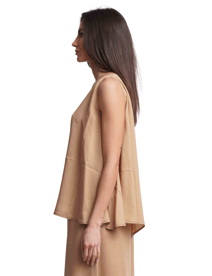 Spatarella Top donna in seta cammello largo al fondo Offerta San Valentino