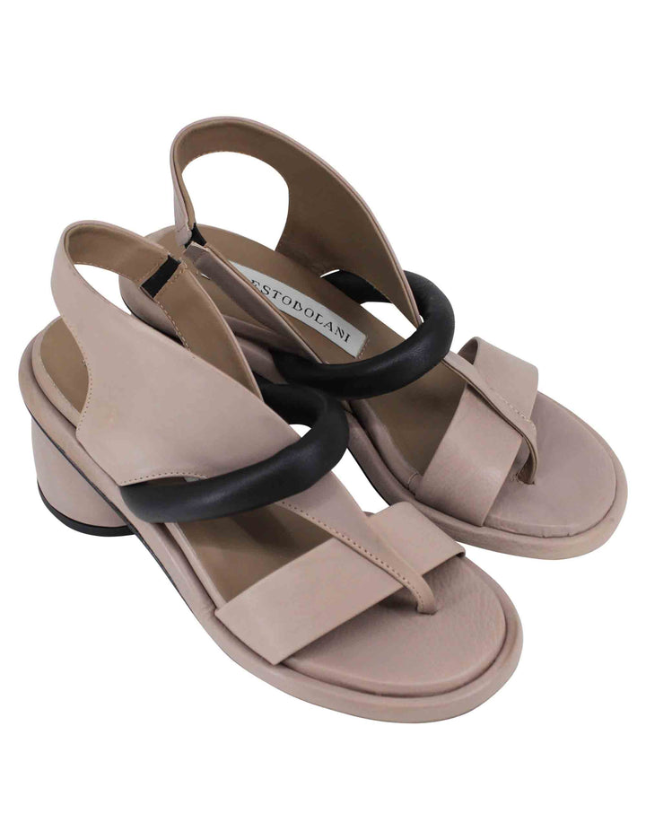 Spatarella Sandali infradito donna in pelle taupe con punta tonda Smaltimento dello stoccaggio