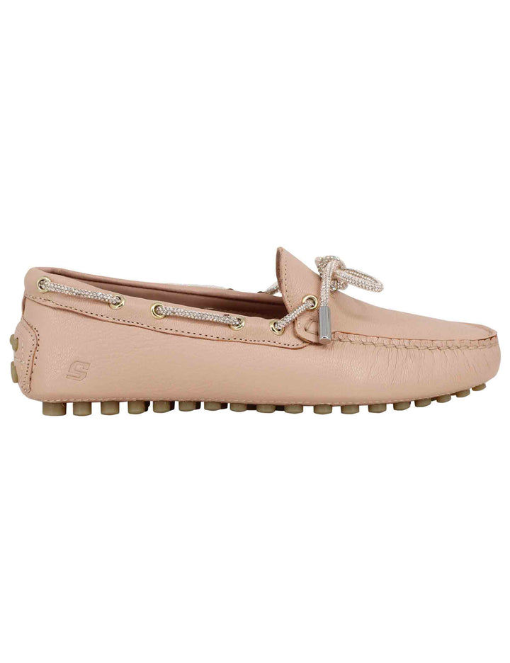 Spatarella Mocassini donna in pelle rosa con fiocco in strass Latest fashion