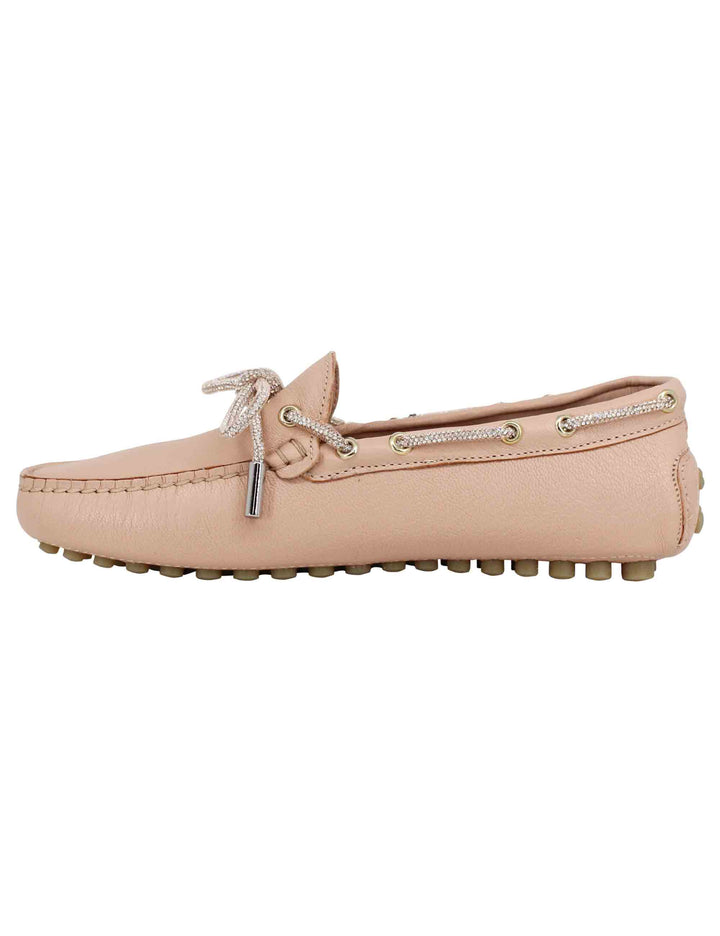 Spatarella Mocassini donna in pelle rosa con fiocco in strass Latest fashion