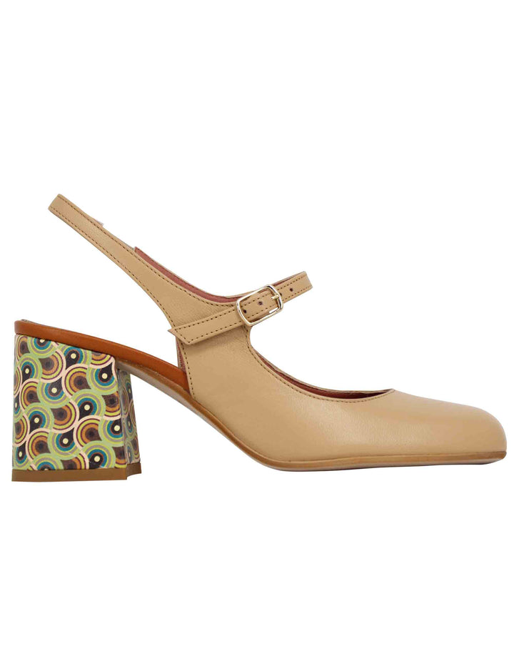 Spatarella Decollete sligback donna in pelle beige con punta tonda Online Outlet