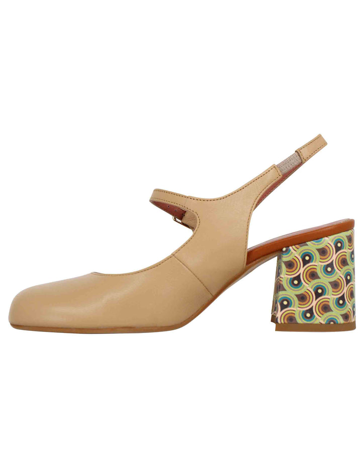 Spatarella Decollete sligback donna in pelle beige con punta tonda Online Outlet