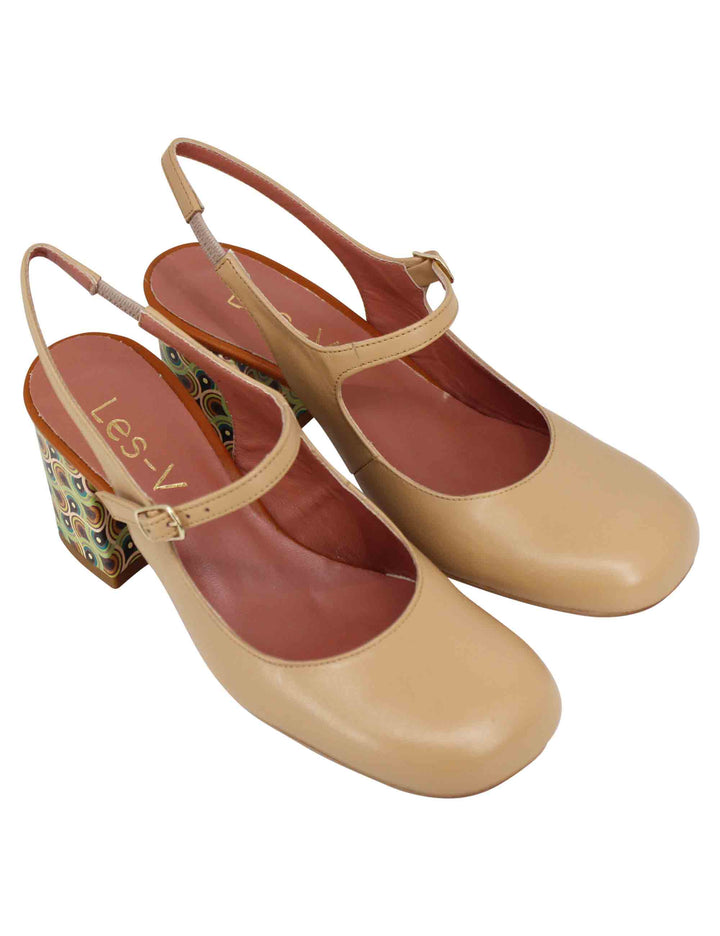 Spatarella Decollete sligback donna in pelle beige con punta tonda Online Outlet