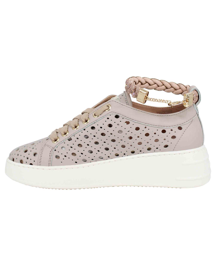 Spatarella Sneakers donna in pelle forata taupe con cavigliera in strass Offerte esclusive