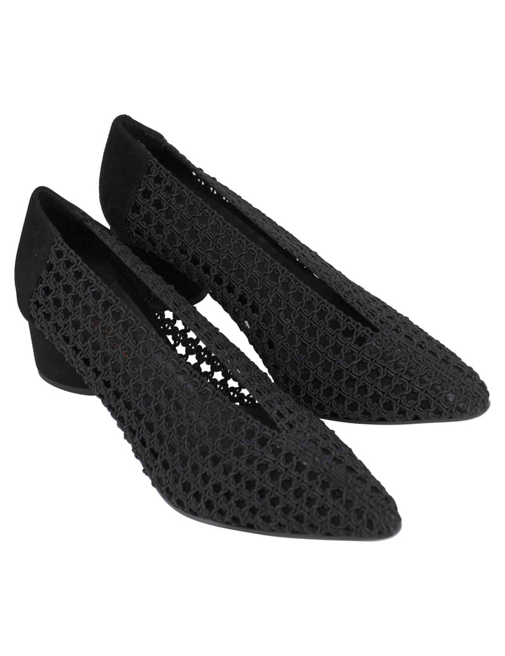 Spatarella Decollete donna in tessuto elasticizzato nero con tacco in camoscio Lightning offer