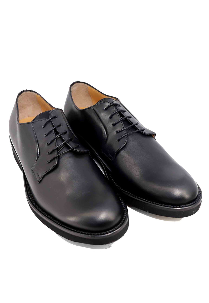 Spatarella Stringate uomo in pelle nera con suola in gomma ultra leggera e punta tonda Offerte stagionali