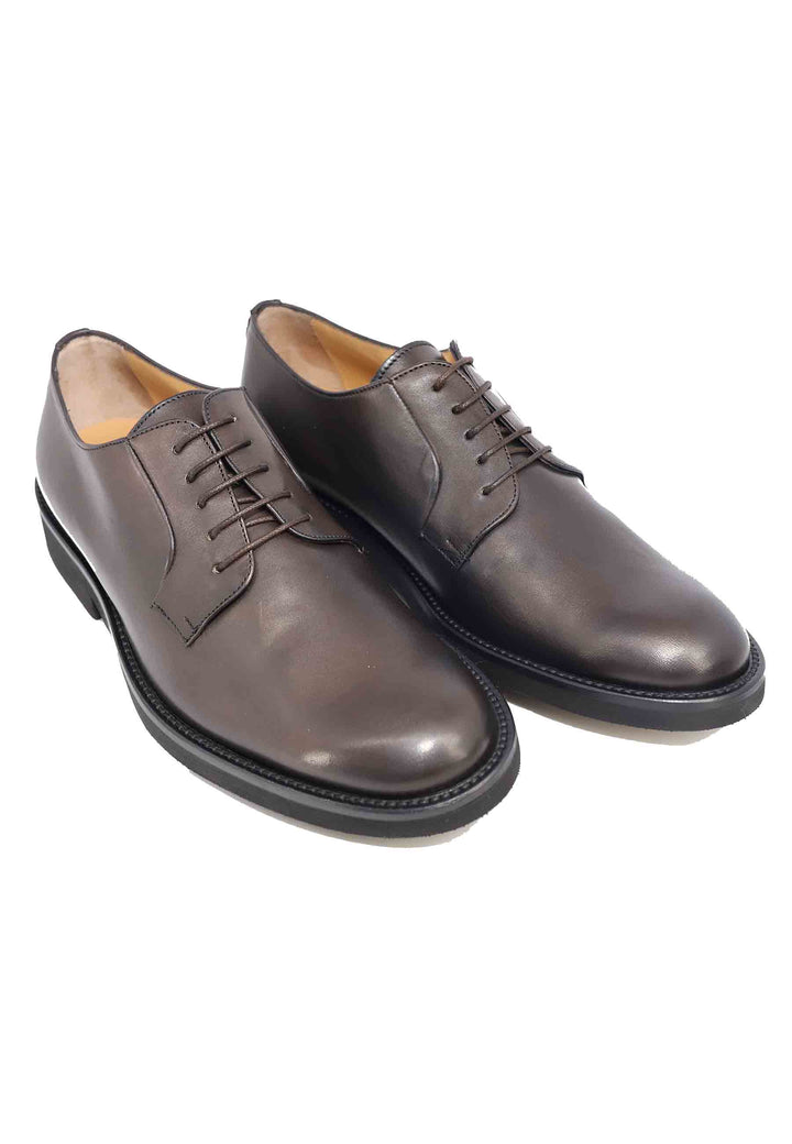 Spatarella Stringate uomo in pelle marone con suola in gomma ultra leggera e punta tonda Offerte giornaliere