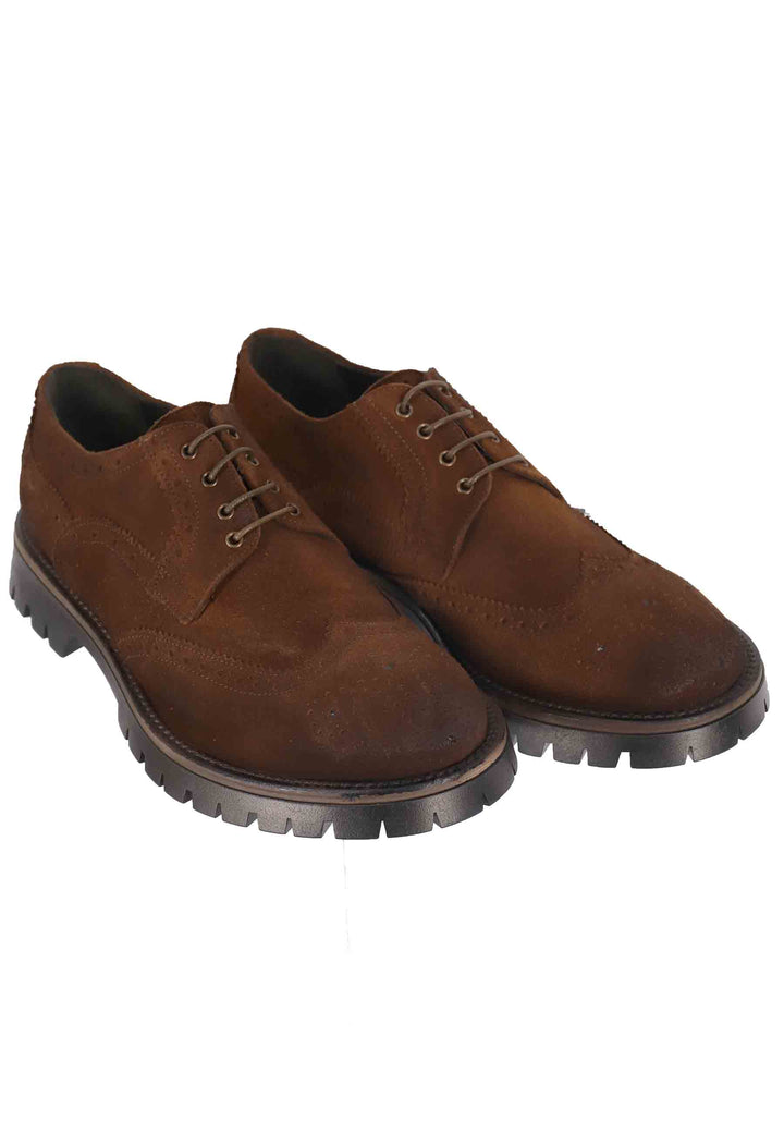 Spatarella Stringate da uomo in camoscio cuoio con impunture all'inglese e suola carrarmato Super Saving Price