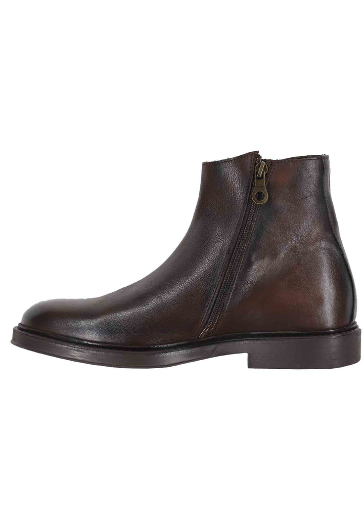 Spatarella Stivaletti uomo in pelle testa di moro con zip laterale e suola in gomma Offerta settimanale