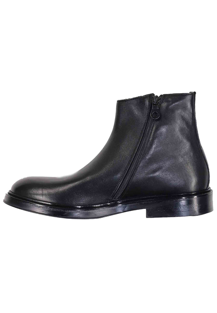 Spatarella Stivaletti uomo in pelle nera con zip laterale e suola in gomma Ritorno libero