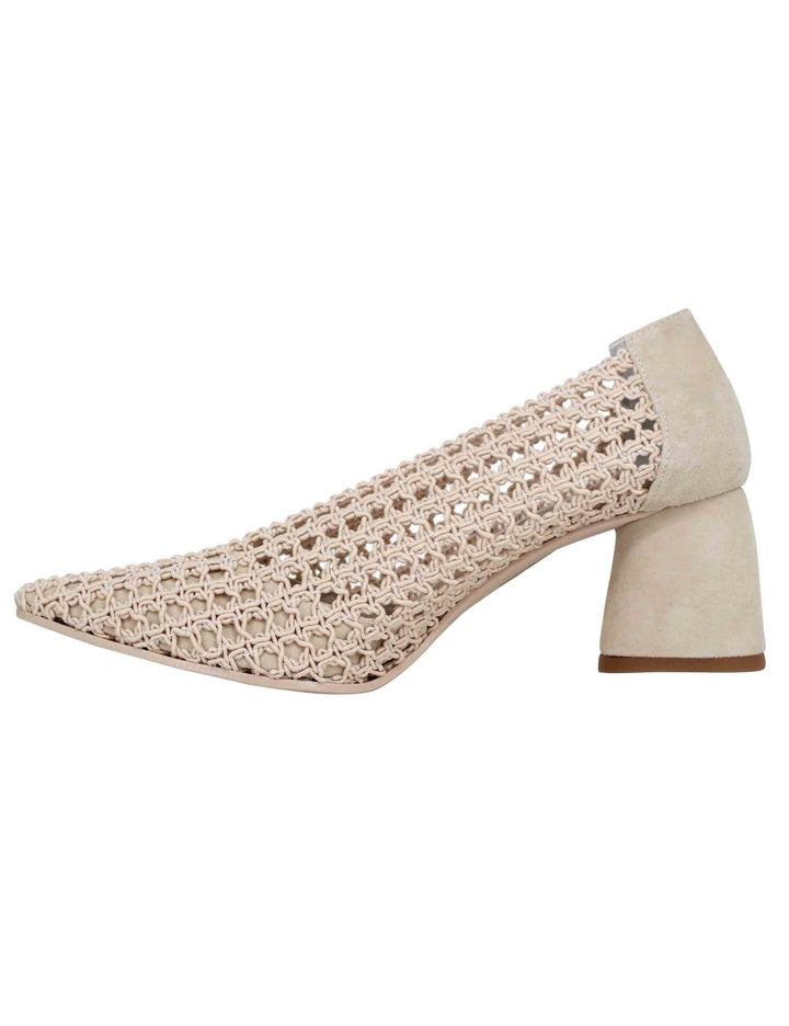 Spatarella Decollete donna in tessuto elasticizzato beige con tacco in camoscio Fino al 65% di sconto