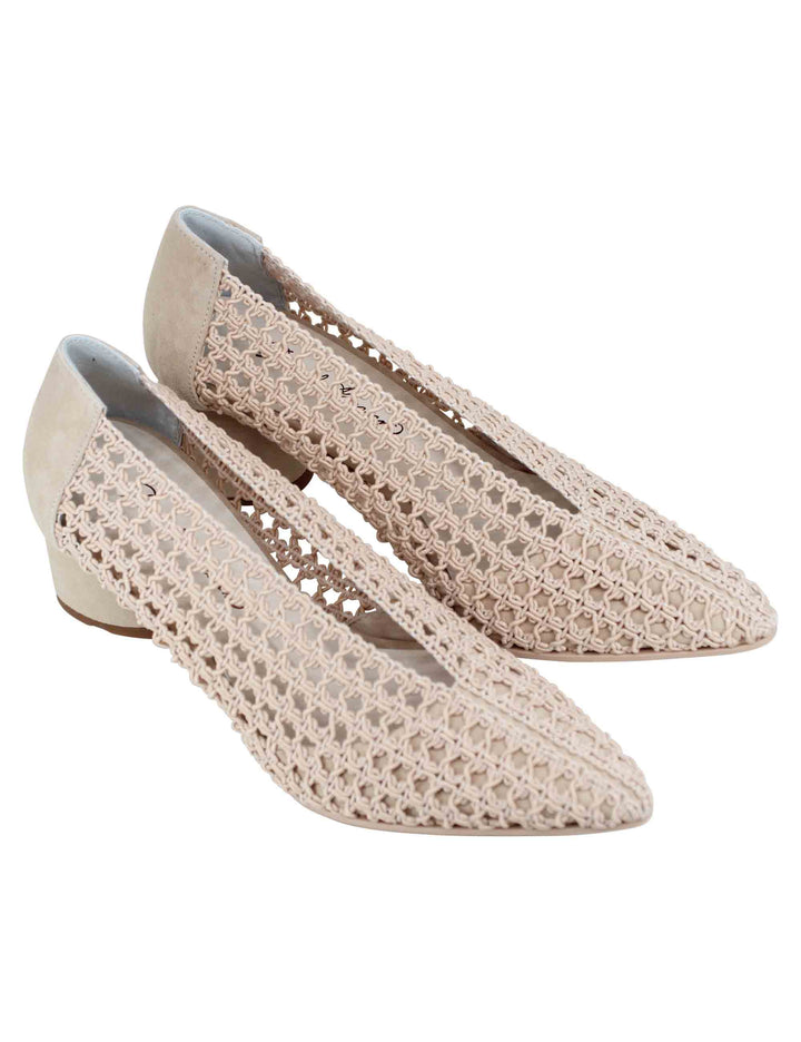 Spatarella Decollete donna in tessuto elasticizzato beige con tacco in camoscio Fino al 65% di sconto