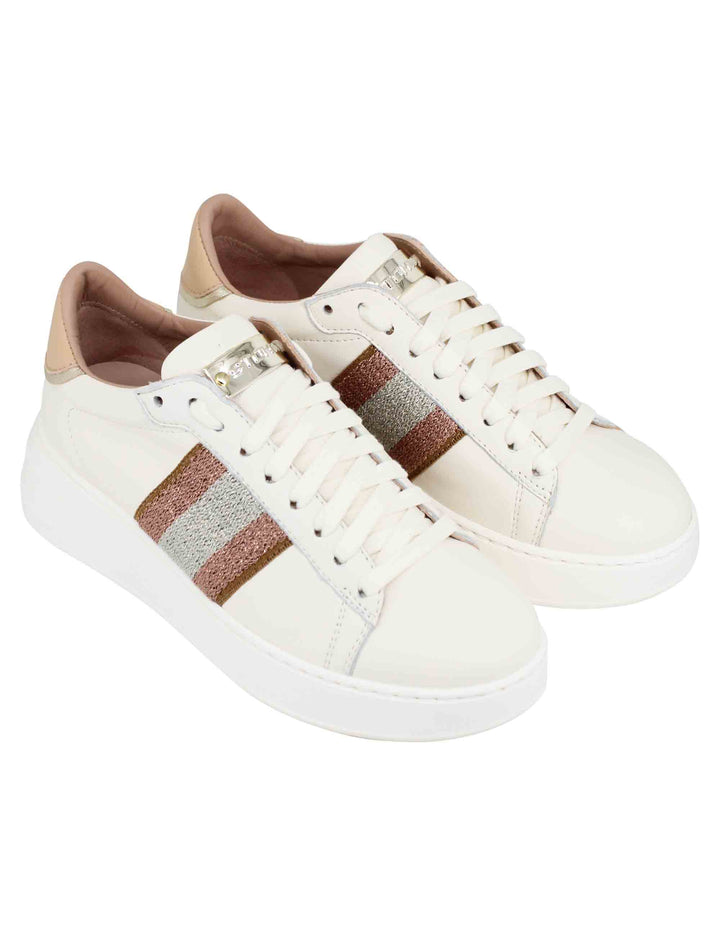 Spatarella Sneakers donna in pelle beige con banda laterale Only for today