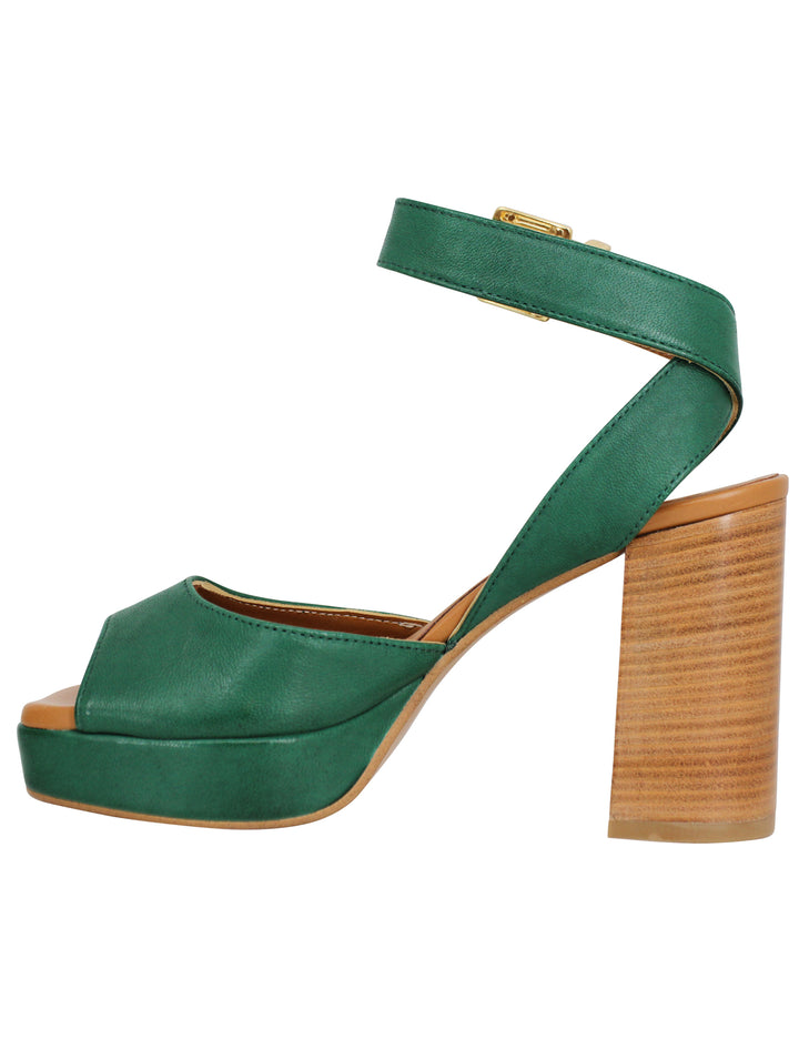 Spatarella Sandali donna in pelle verde con tacco alto in cuoio e plateau Discount Store per i nuovi prodotti