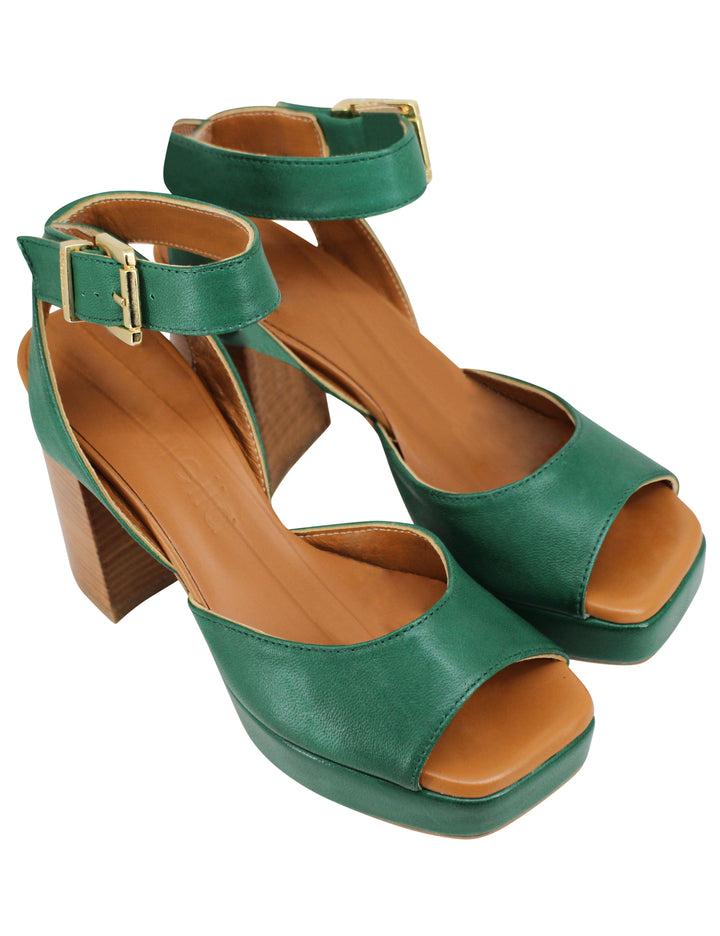 Spatarella Sandali donna in pelle verde con tacco alto in cuoio e plateau Discount Store per i nuovi prodotti