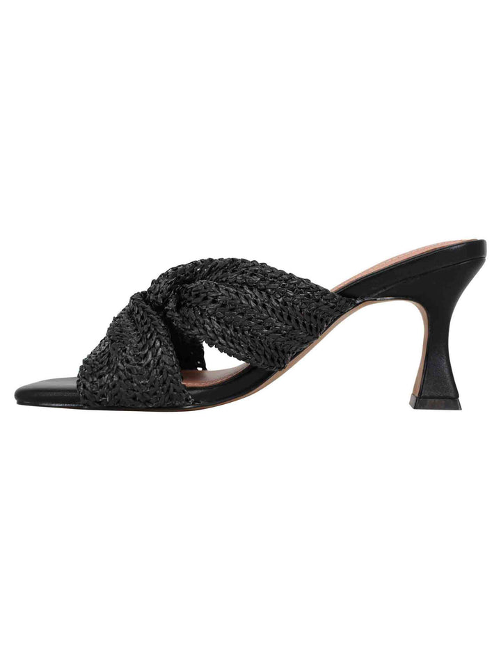 Spatarella Sandali donna in tessuto nero con tacco alto e punta quadra Nicole Super sconto