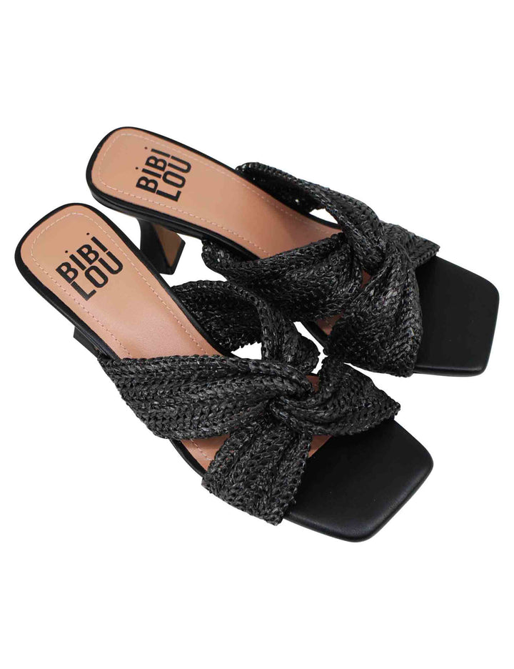 Spatarella Sandali donna in tessuto nero con tacco alto e punta quadra Nicole Super sconto