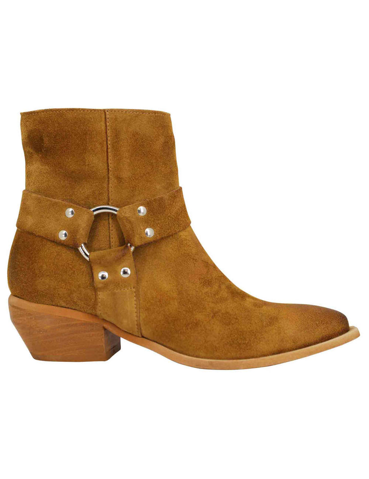 Spatarella Stivaletti texani donna in camoscio cuoio vintage con accessorio laterale