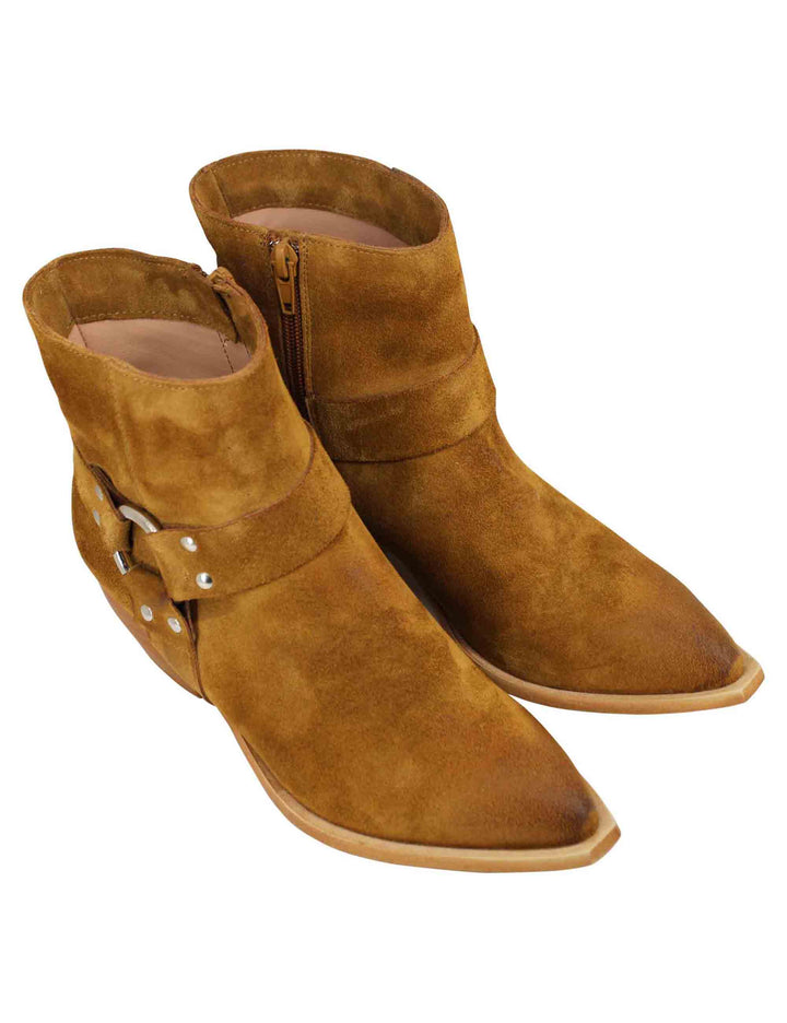 Spatarella Stivaletti texani donna in camoscio cuoio vintage con accessorio laterale Enormi sconti