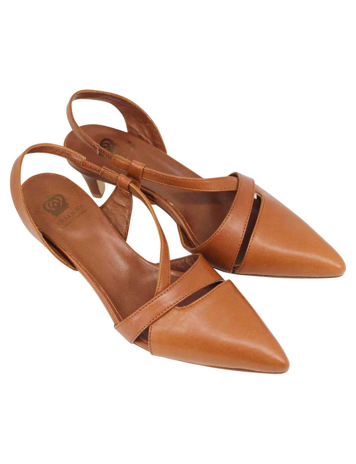 Spatarella Decollete slingback donna in pelle cuoio con tacco basso 50% di sconto con spedizione gratuita