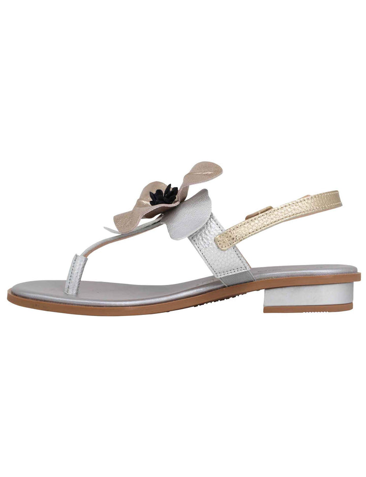 Spatarella Sandali infradito flat donna in pelle argento con fiore Limitato a 3 giorni