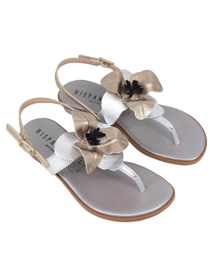 Spatarella Sandali infradito flat donna in pelle argento con fiore Limitato a 3 giorni