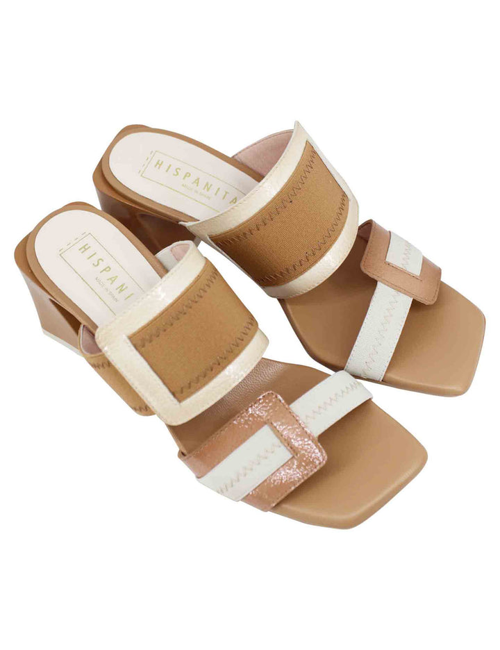 Spatarella Sandali donna in pelle cuoio a doppia fascia con fibbia laterale Esporta salva