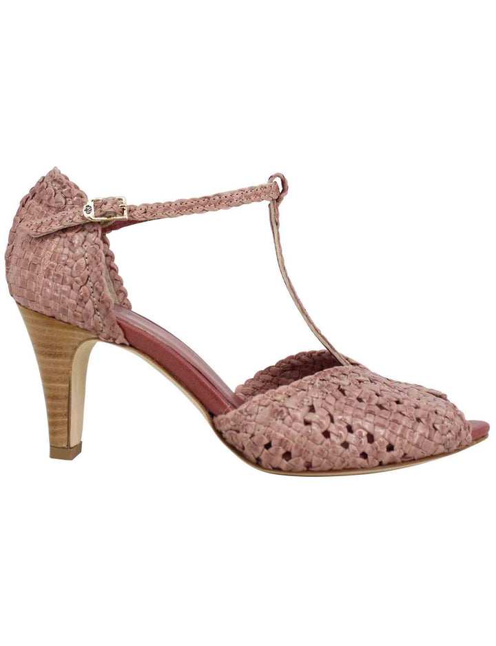 Spatarella Sandali donna in pelle intrecciata rosa con tacco alto In vendita