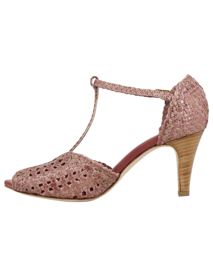 Spatarella Sandali donna in pelle intrecciata rosa con tacco alto In vendita