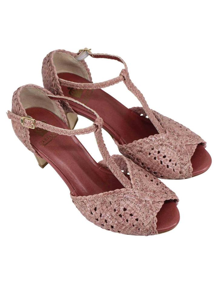 Spatarella Sandali donna in pelle intrecciata rosa con tacco alto In vendita