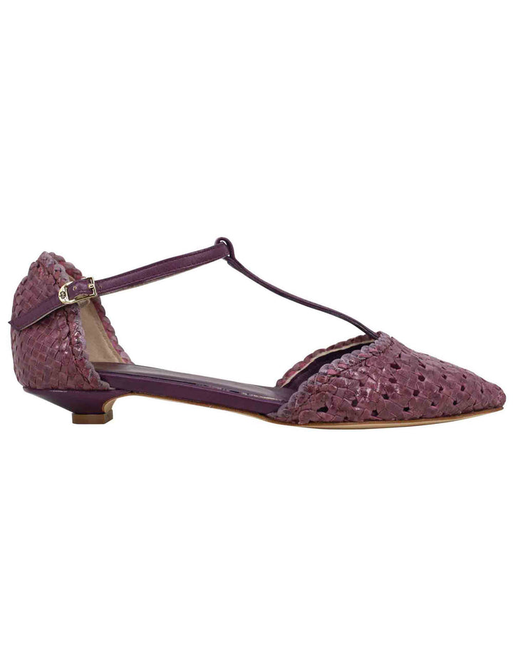 Spatarella Decollete donna in pelle intrecciata prugna tacco basso Duty-free