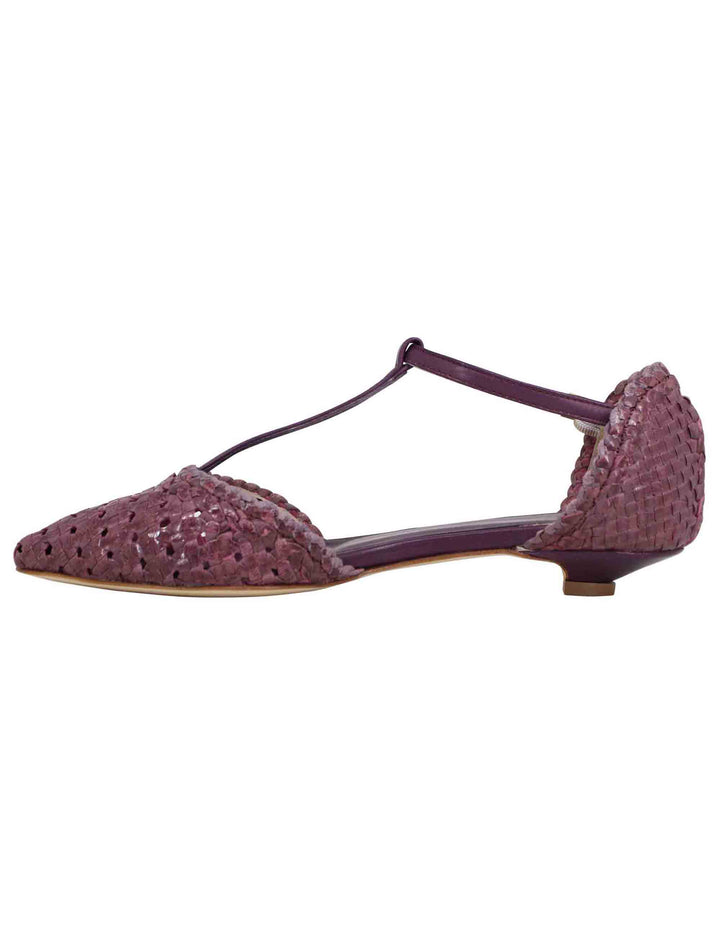 Spatarella Decollete donna in pelle intrecciata prugna tacco basso Duty-free