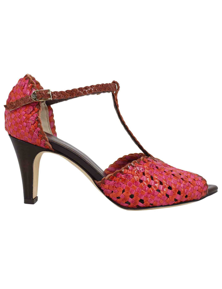 Spatarella Sandali donna in pelle intrecciata fuxia con tacco alto 50% di sconto per tempo limitato