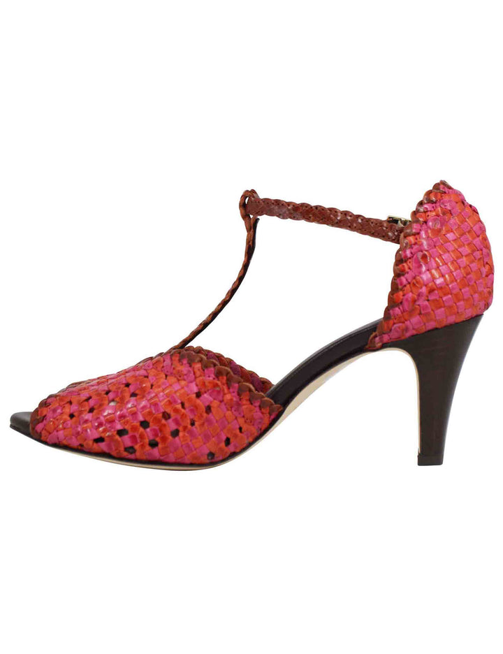 Spatarella Sandali donna in pelle intrecciata fuxia con tacco alto 50% di sconto per tempo limitato