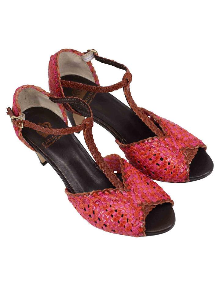 Spatarella Sandali donna in pelle intrecciata fuxia con tacco alto 50% di sconto per tempo limitato