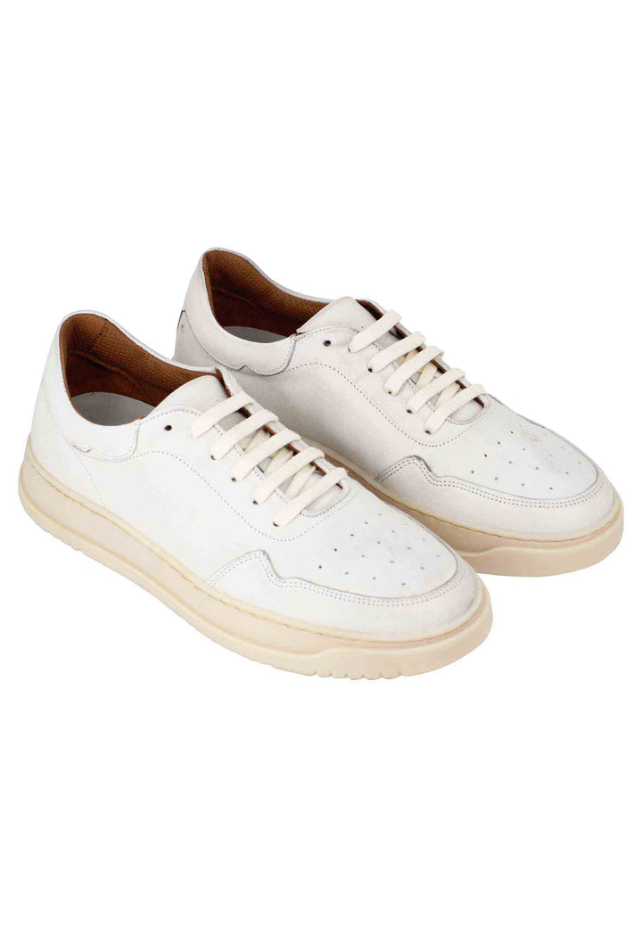Spatarella Sneakers uomo in pelle vintage off white con suola in gomma cucita Promozione