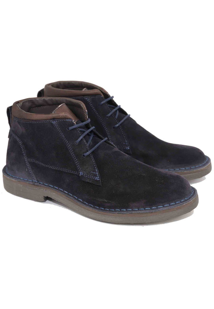 Spatarella Sivaletti polacchine stringate uomo in camoscio blu con suola in gomma Fino Al -60%