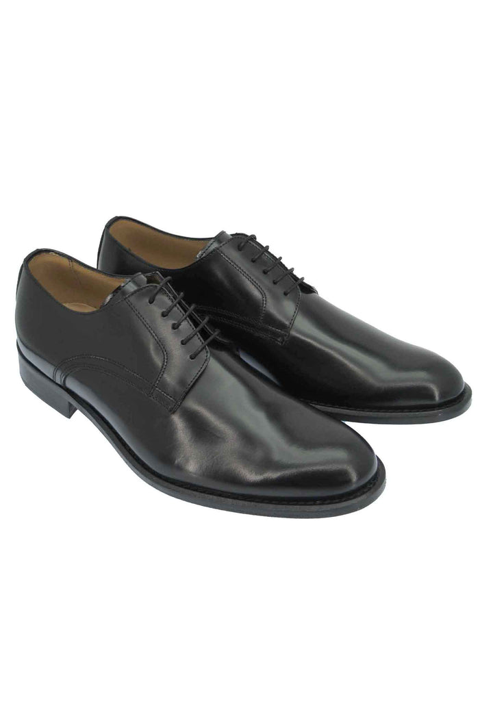 Spatarella Scarpe stringate uomo in pelle nera lucida con suola e tacco in cuoio Shopping Online