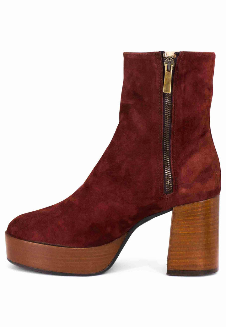 Spatarella Stivaletti donna in camoscio mattone con tacco alto e plateau con zip laterale di chiusura Vendita Calda