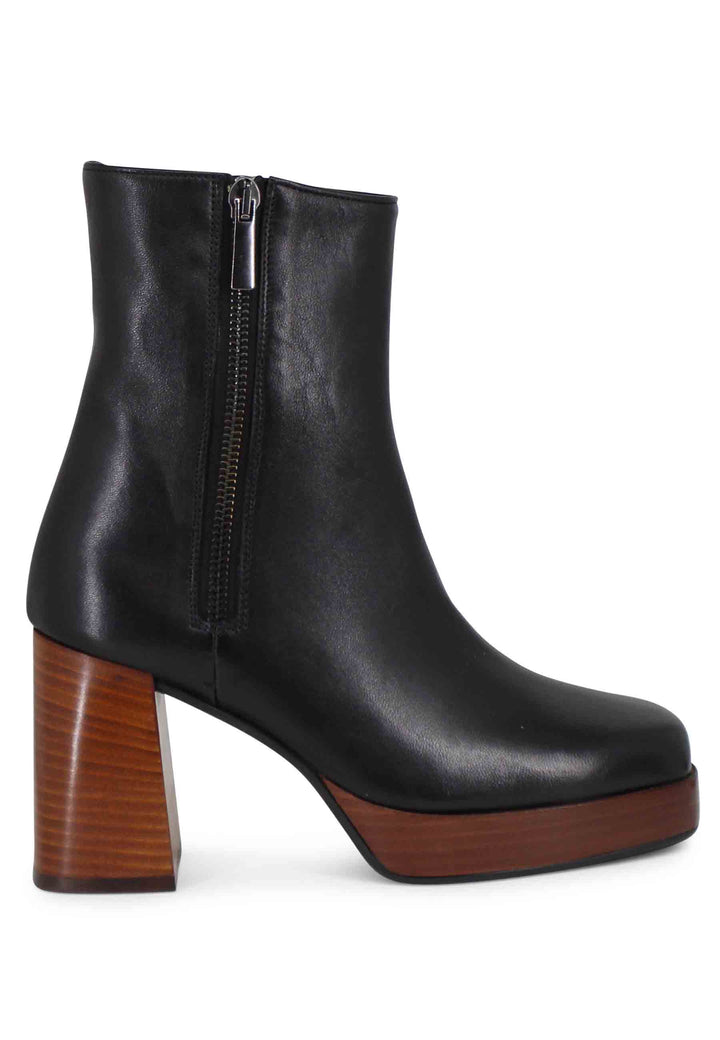 Spatarella Stivaletti donna in pelle nera con tacco alto e plateau con zip esterna